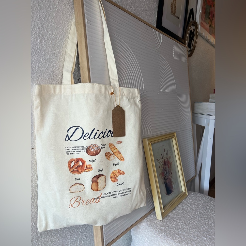 Cream Tote Bag with Bakery Print ✨